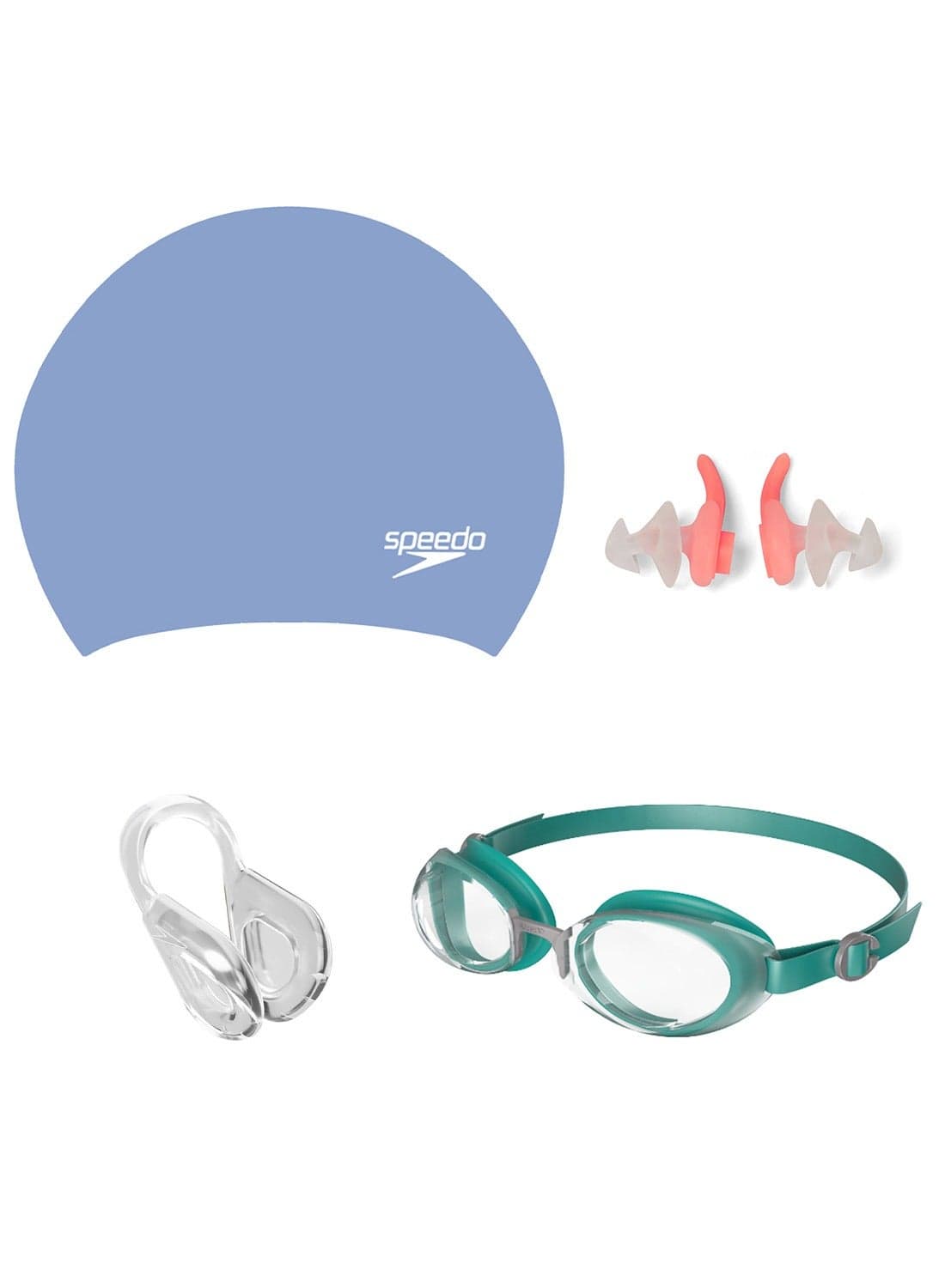 Unisex Swimming Kit Includes Goggles, Long Hair Swim Cap, Earplugs, And Nose Clip (One Size Blue)