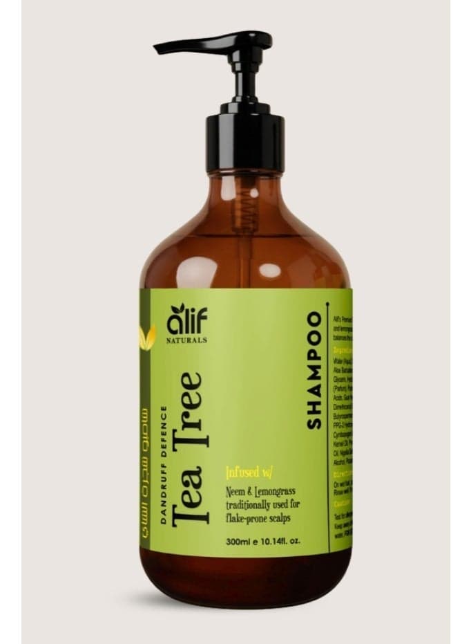 Alif Naturals Tea Tree Shampoo for Dandruff Control | Anti-Itch, Flake Removal & Deep Cleansing Formula | Sulfate-Free, Paraben-Free | Made in UAE | 300ml