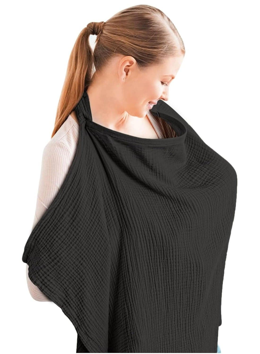 Muslin Nursing Cover for Baby Breastfeeding Breathable 100% Cotton Breastfeeding Cover with Rigid Hoop for Mother Nursing Apron
