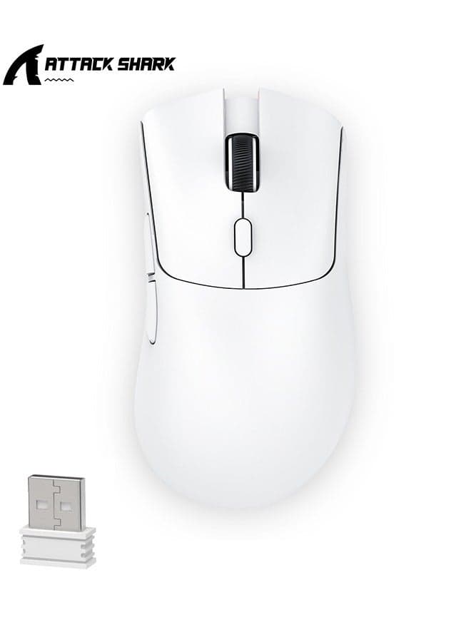 R1 Wireless Gaming Mouse,PixArt PAW3311 Optical Sensor 18K DPI,59g Lightweight 2.4Ghz/BT5.2/Wired Computer Mice with Programmable Buttons for PC/Laptop/Win/Mac-White& Grip Tape