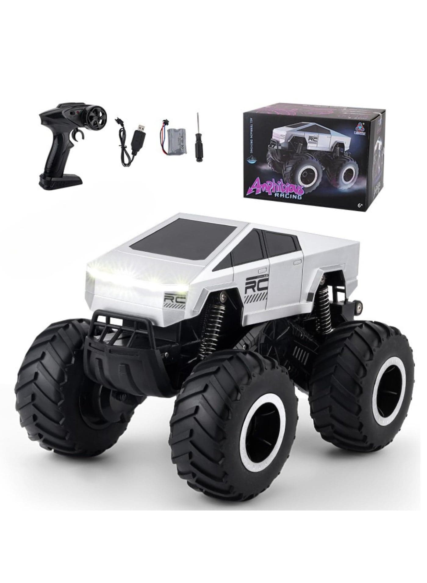 Twisoo New Cybertruck RC Truck 1:16 Scale, 4WD All Terrain Off-Road Remote Control Car, Dual Motors, LED Headlights, Waterproof, 2.4GHz RC Rock Crawler, Toys for Kids & Adults Ages