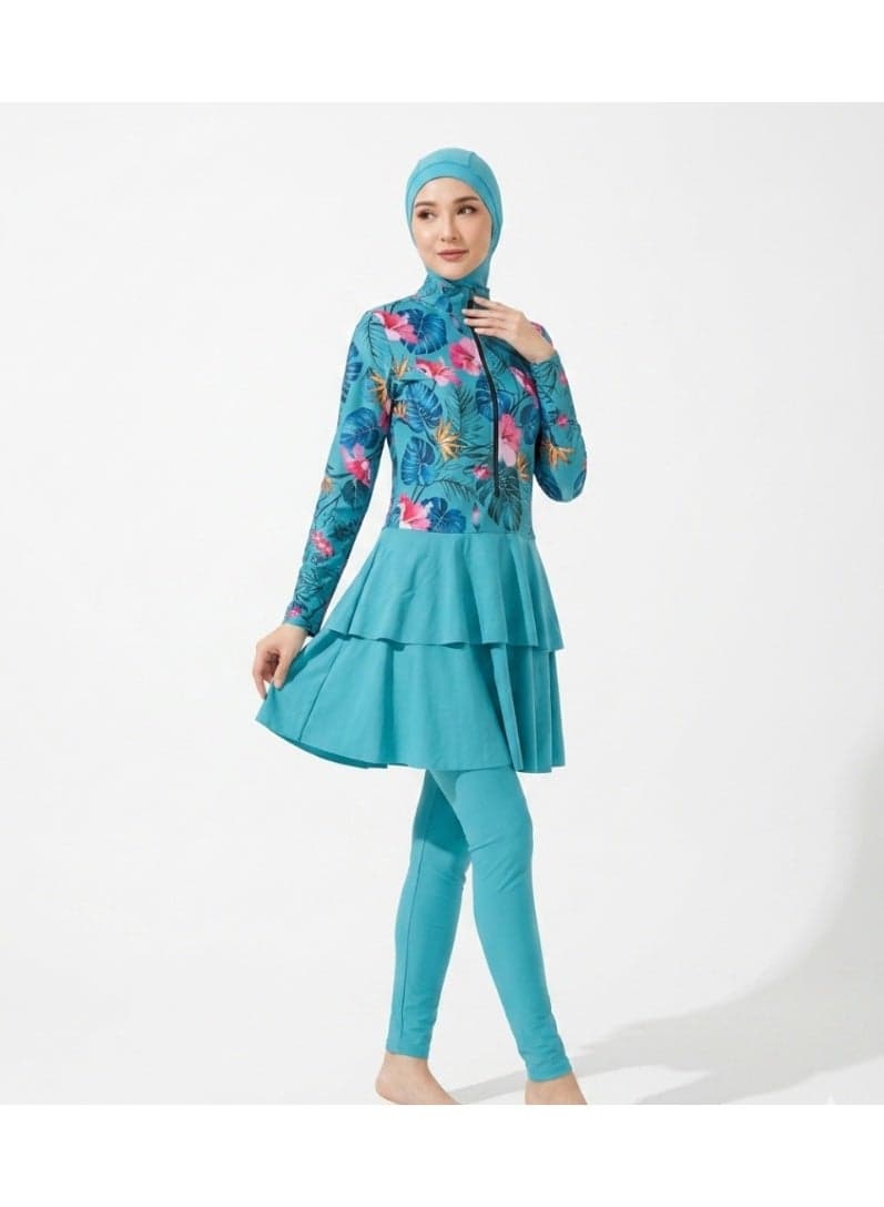 SPALL Modest Muslim Swimsuit for Women Full Coverage Burkini Set with Long Sleeve Rash Guard, Leggings, Skirt & Hijab Cap