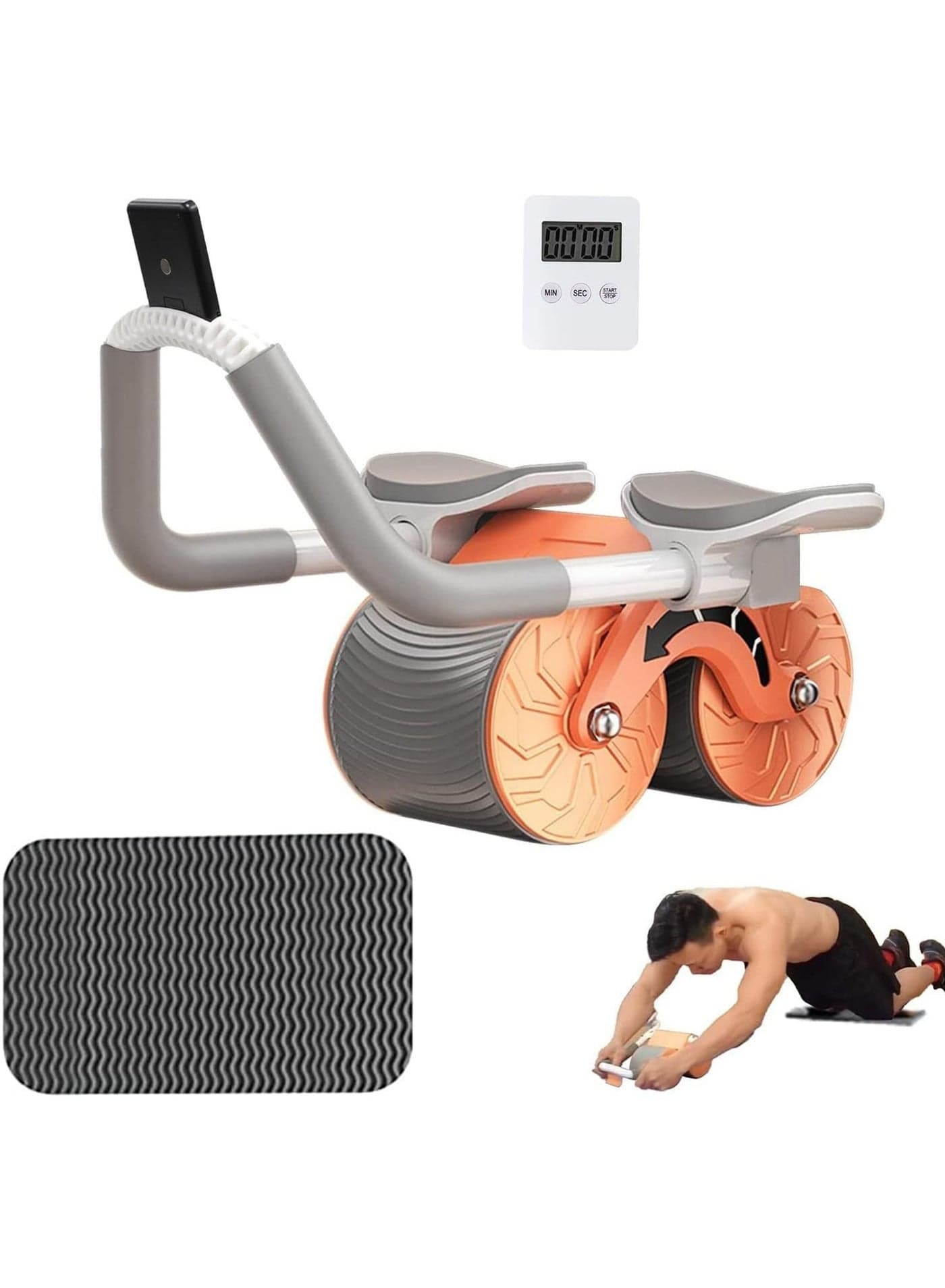 2025 New Abs Roller Wheel with Timer Abdominal Exercise Wheel Automatic Rebound Abdominal Wheel for Newbies with Knee Mat for Body Fitness Strength Training Home Gym