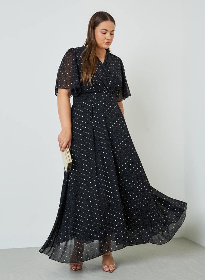 Plus Size Foil Print A-Line Maxi Dress