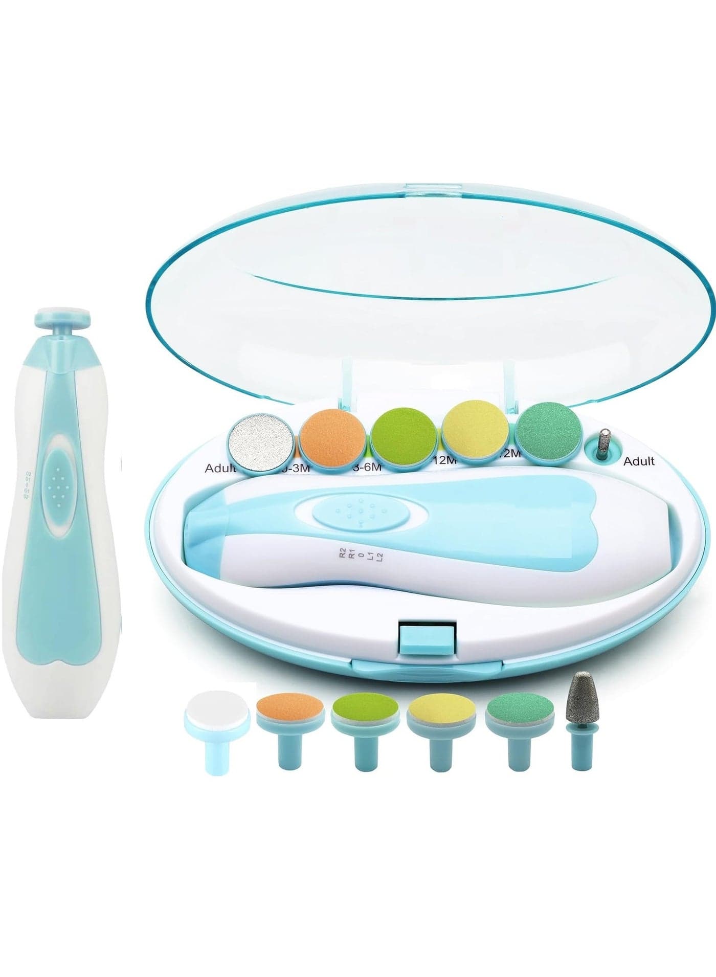 Baby Nail Trimmer Electric - 6-in-1 Baby Nail Clippers & File Set with LED Light, Portable & Lightweight, Safe for Newborns, Toddlers, Kids, and Adults - Includes 6 Grinding & Polishing Heads"
