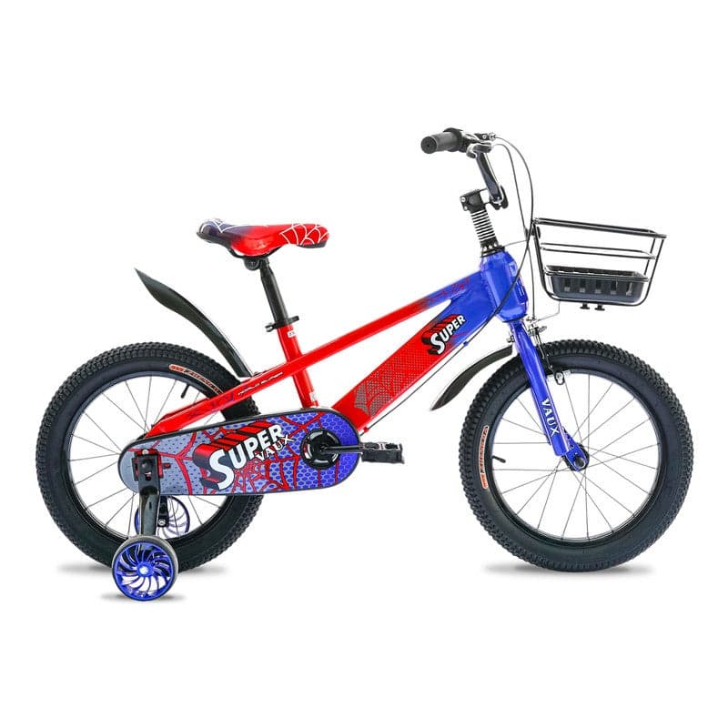 Super 16-Inch Kids Bike | 16-Inch Wheel Size | Adjustabe Seat | With Training Wheel And Basket |Blue/Red Color