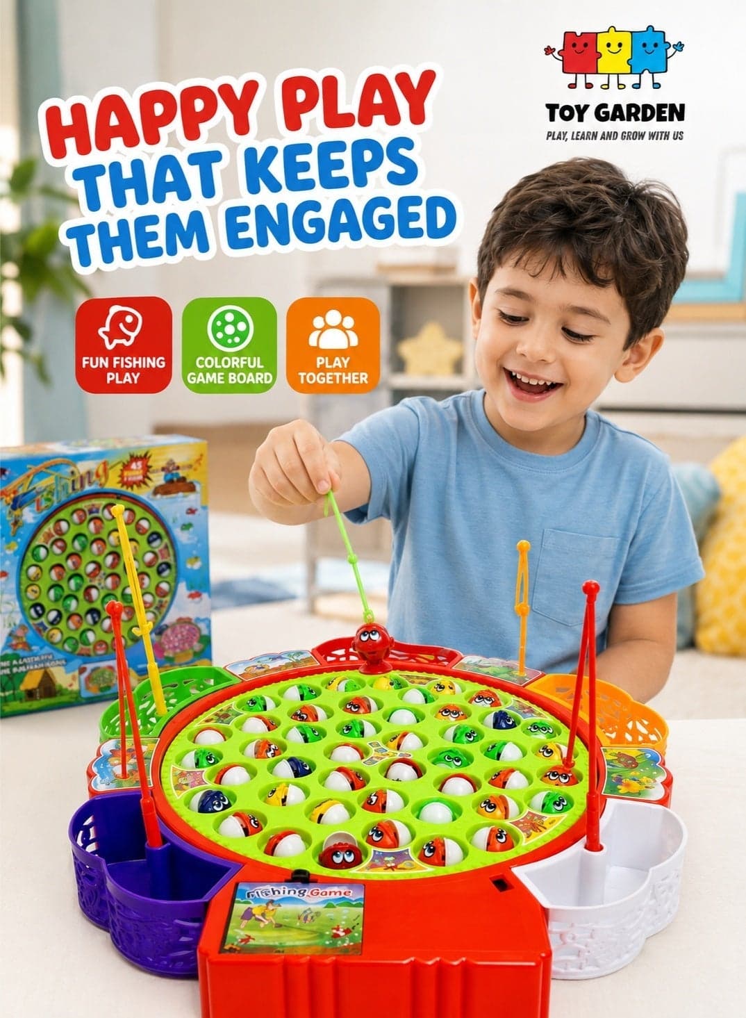 Fishing Game Toys Multi Color Puzzle Children's Family Fishing Set Educational Toys Fishing Game Set Rotating Board with Music, Includes 45 Fish and 5 Fishing Poles, toys gift