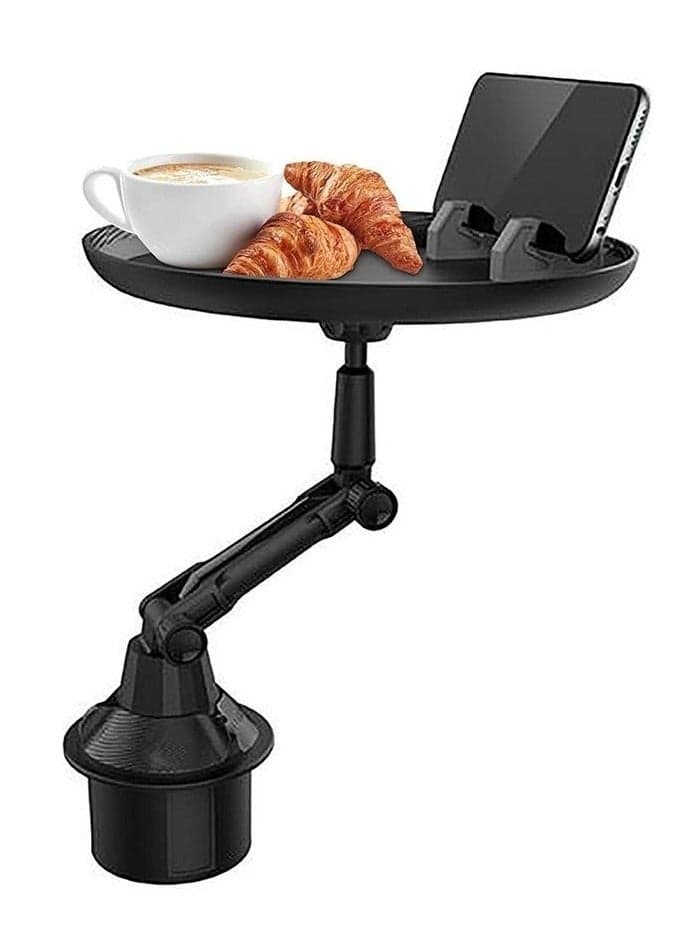 Cup Holder Tray Table, Car Drink Holders Tray with Phone Holder, 360º Rotation Adjustable Stretchable Non-Slip Car Tray for Eating, Portable Car Interior Organizer Accessories
