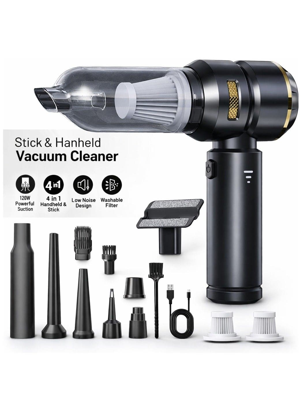 Car Vacuum Cleaner Wireless Rechargeable 16000Pa | Portable Cordless Vacuum Cleaner for Car & Home | Mini Handheld Car Vacuum Electric Air Duster 3-Speed Brushless Motor | 6000mAh Battery USB-C Fast Charging