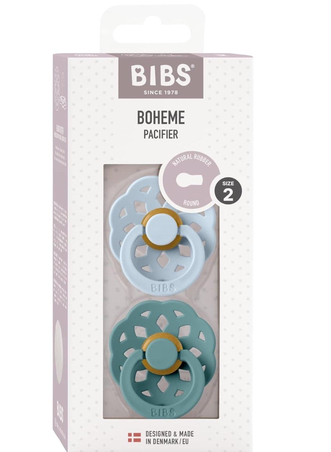 BIBS Natural Rubber Baby Pacifier Pack Of 2 Baby Blue And Island Sea