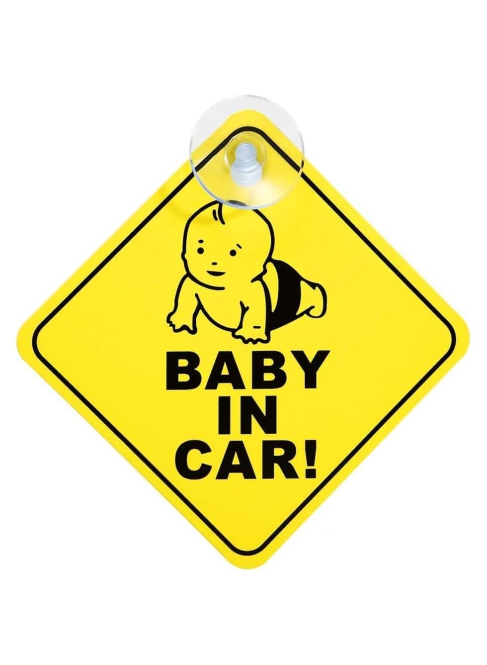 Baby in Car Sign with Suction Cups for Car Window, Reflective Vehicle Car Signs, Kids Safety Warning Sign (12x12cm)