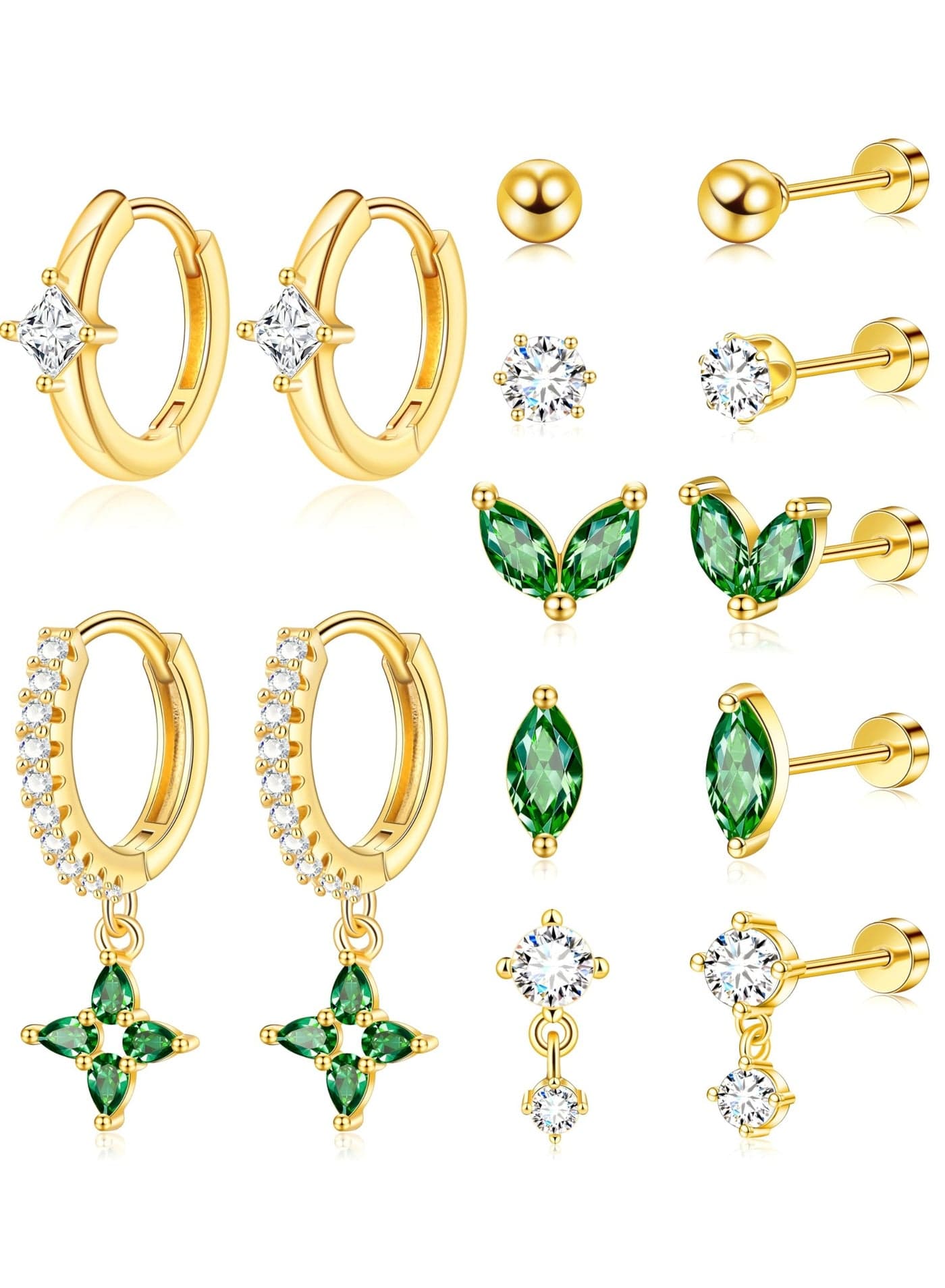 Gold Flat Back Stud Earrings Set Surgical Stainless Steel Dainty Cartilage Earring Pack for Women