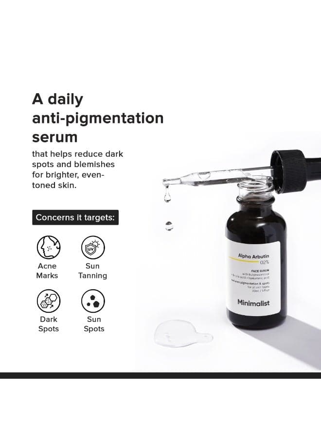 2% Alpha Arbutin Serum for Pigmentation And Dark Spots Removal | Anti-pigmentation Face Serum with Hyaluronic Acid to Remove Blemishes, Acne Marks And Tanning