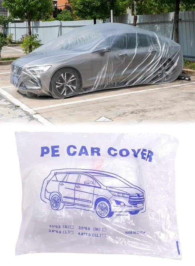 Disposable Car Cover Clear Plastic Car Cover Outdoor Universal Rain Dust Garage Cover with Elastic Band(M)