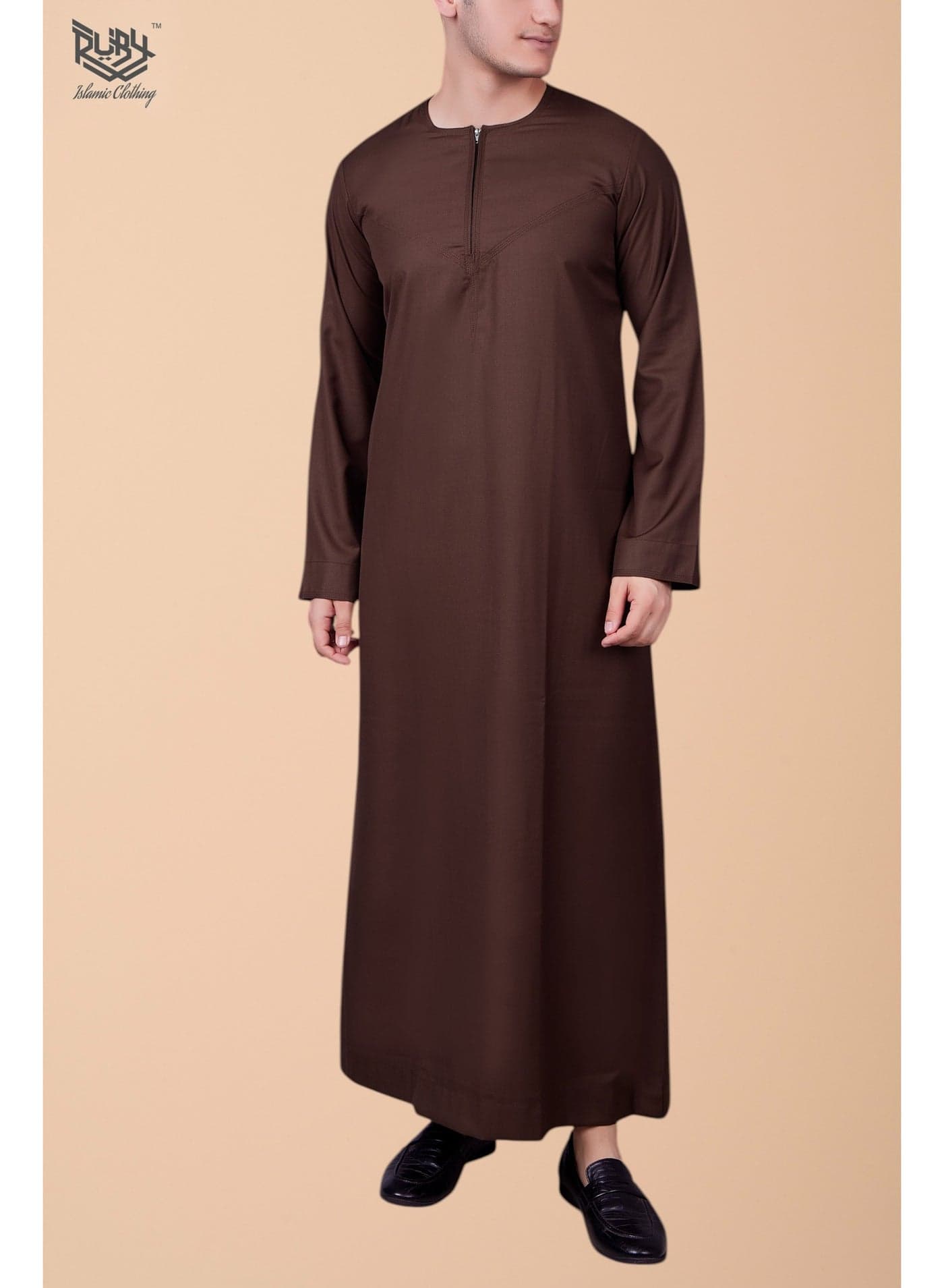 Essential Brown Thobe jubba kandura dishdasha for men – Emirati Style with Front Zip