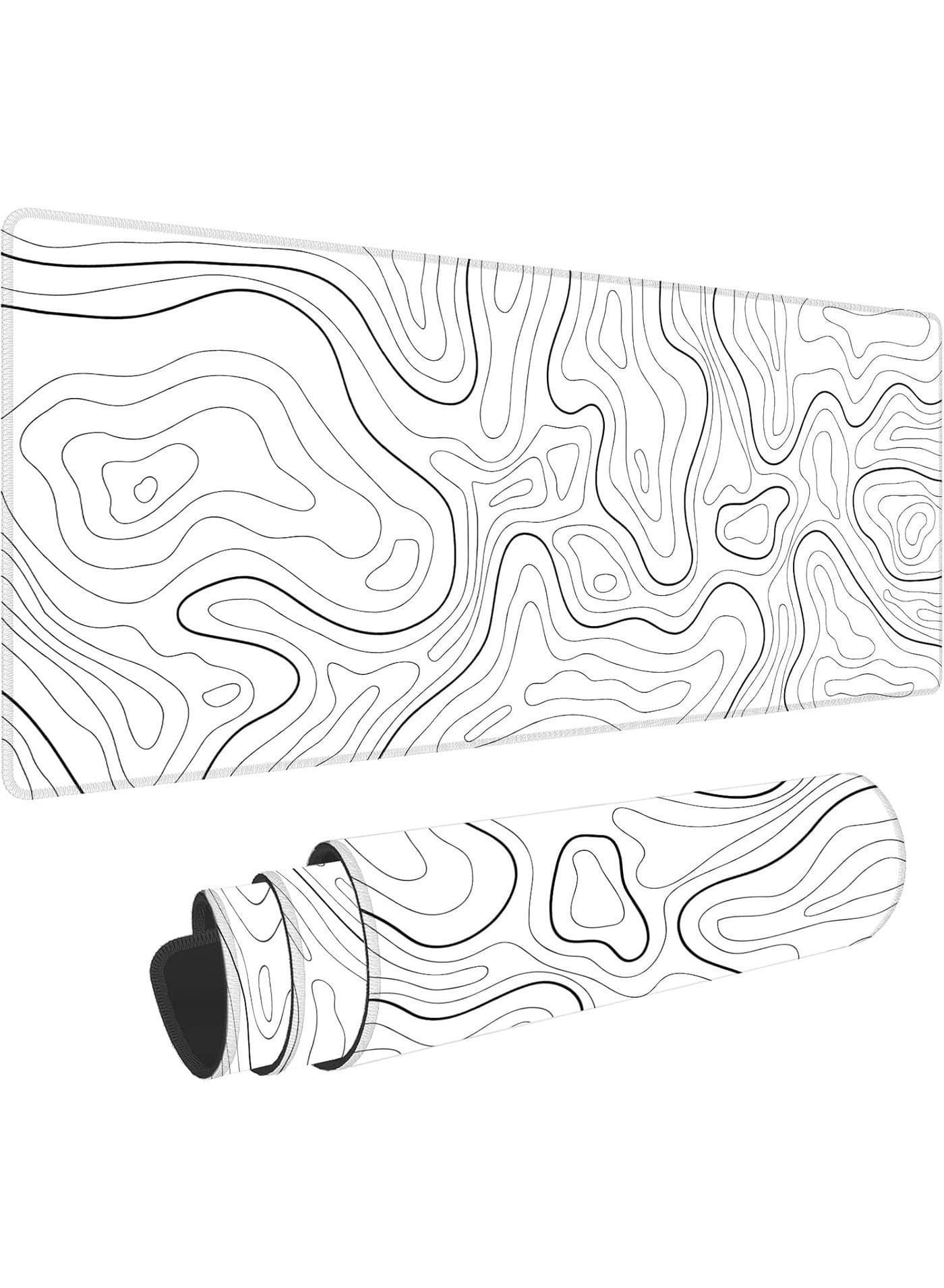 Super Smooth Fabric,Minimalist Desk Mat Topographic Pattern Gaming Mouse Pad Large Desk Pad with Stitched Edges Gaming Mousepad Aesthetic Deskmat, Keyboard Pad for Women Desk 31.5"x11.8" White
