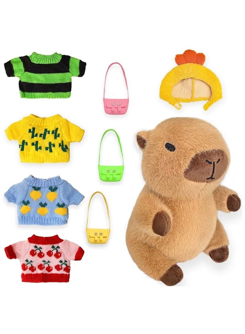 Capybara Stuffed Plush with 8 pcs Clothes & Accessories, Dress Up Stuffed Animal Plush Toys, 10.2 inch Cute Plushies for Girl/Boy Birthday Gift