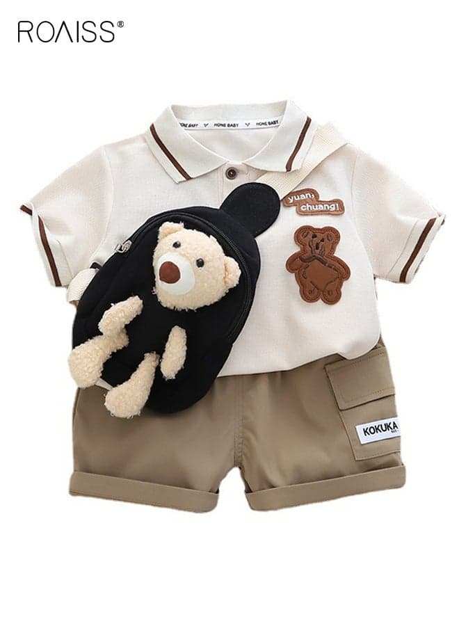 Little Boy Polo Shirt and Shorts Set with Bag, Stylish 3-Piece Outfit for Toddler Boys, Summer Outfit with Adorable Top, Elastic Waist Shorts and Crossbody Bag, Perfect for Daily Wear or Various Occasions