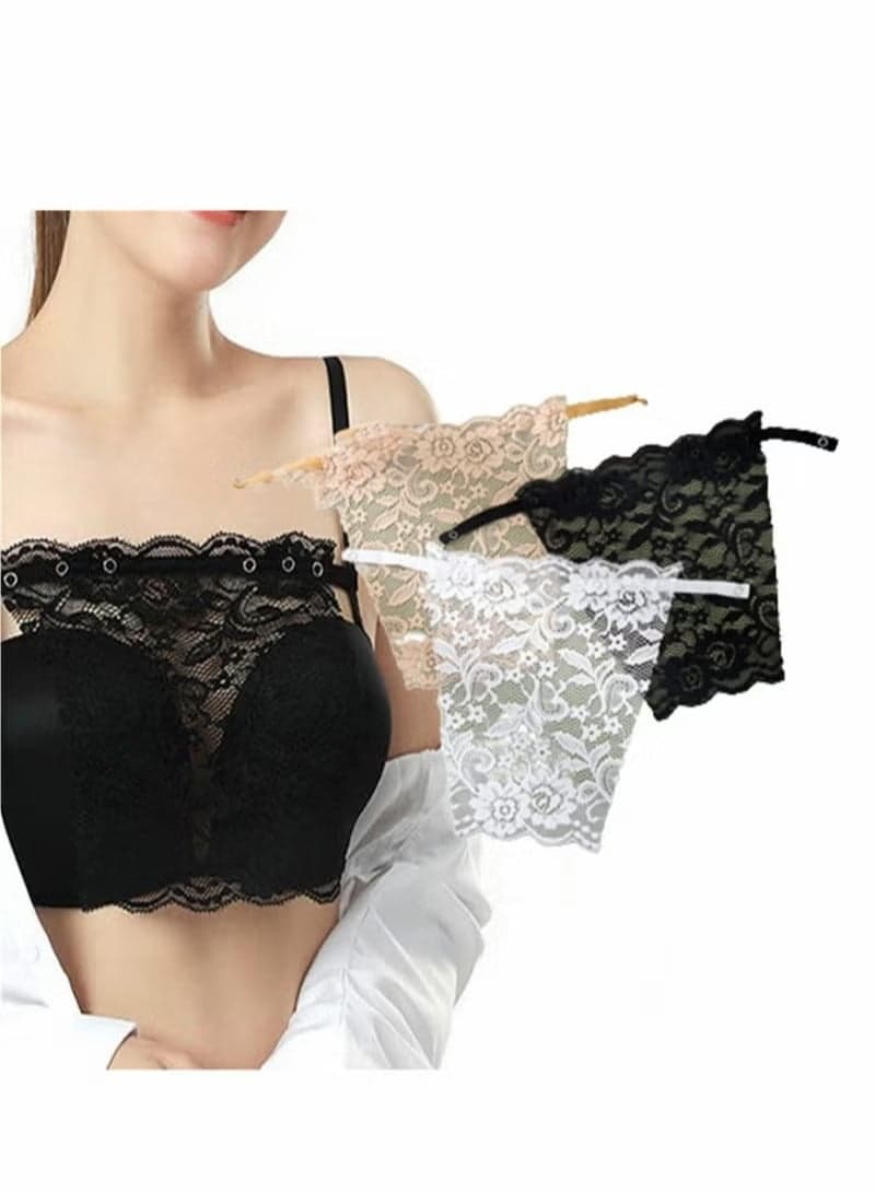 3pcs Lady Lace Clip on Mock Camisole, Overlay Modesty Panel Vest for Women