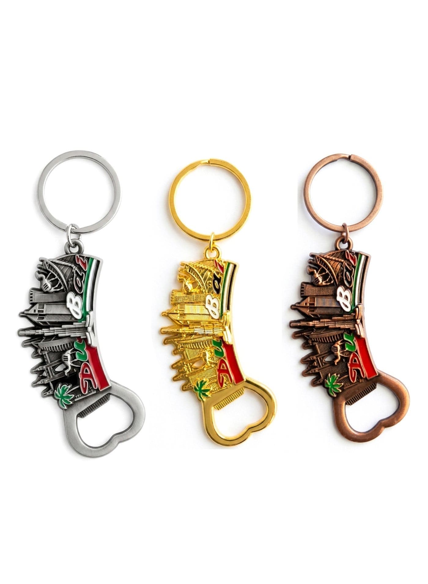 Stylish Dubai Landmarks 3 pcs Metal Keychain with Bottle Opener | Burj Khalifa, Burj Al Arab, Souvenir