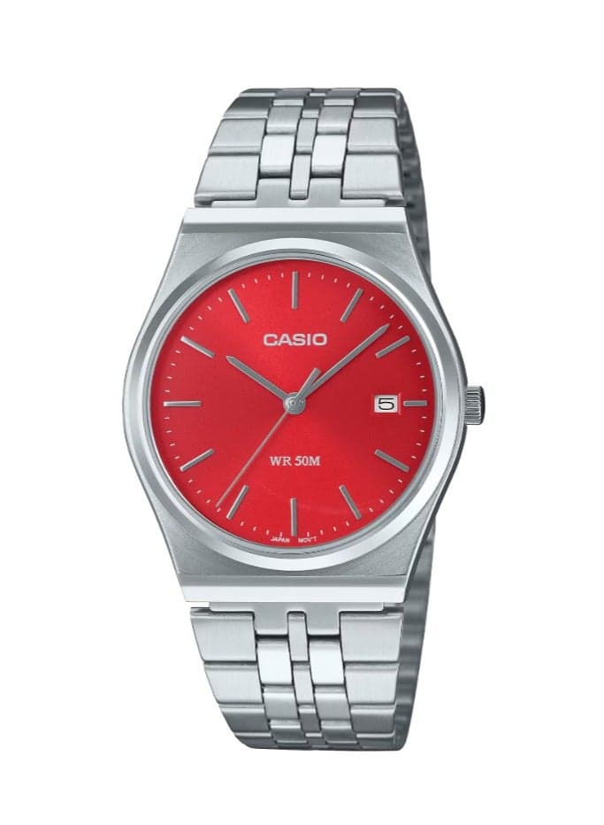 Men Retro Analogue Quartz Watch with Stainless Steel Strap MTP-B145D-4A2VEF
