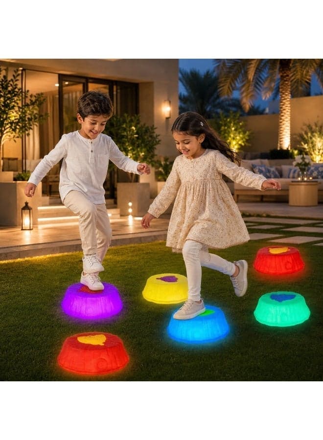 Balance Stepping Stones for Kids with LED Lights – 6 PCS Light-Up Sensory Stones, Non-Slip Stackable Balance & Jumping Stones, Indoor Outdoor Obstacle Course Gross Motor Toy for Kids Ages 3+