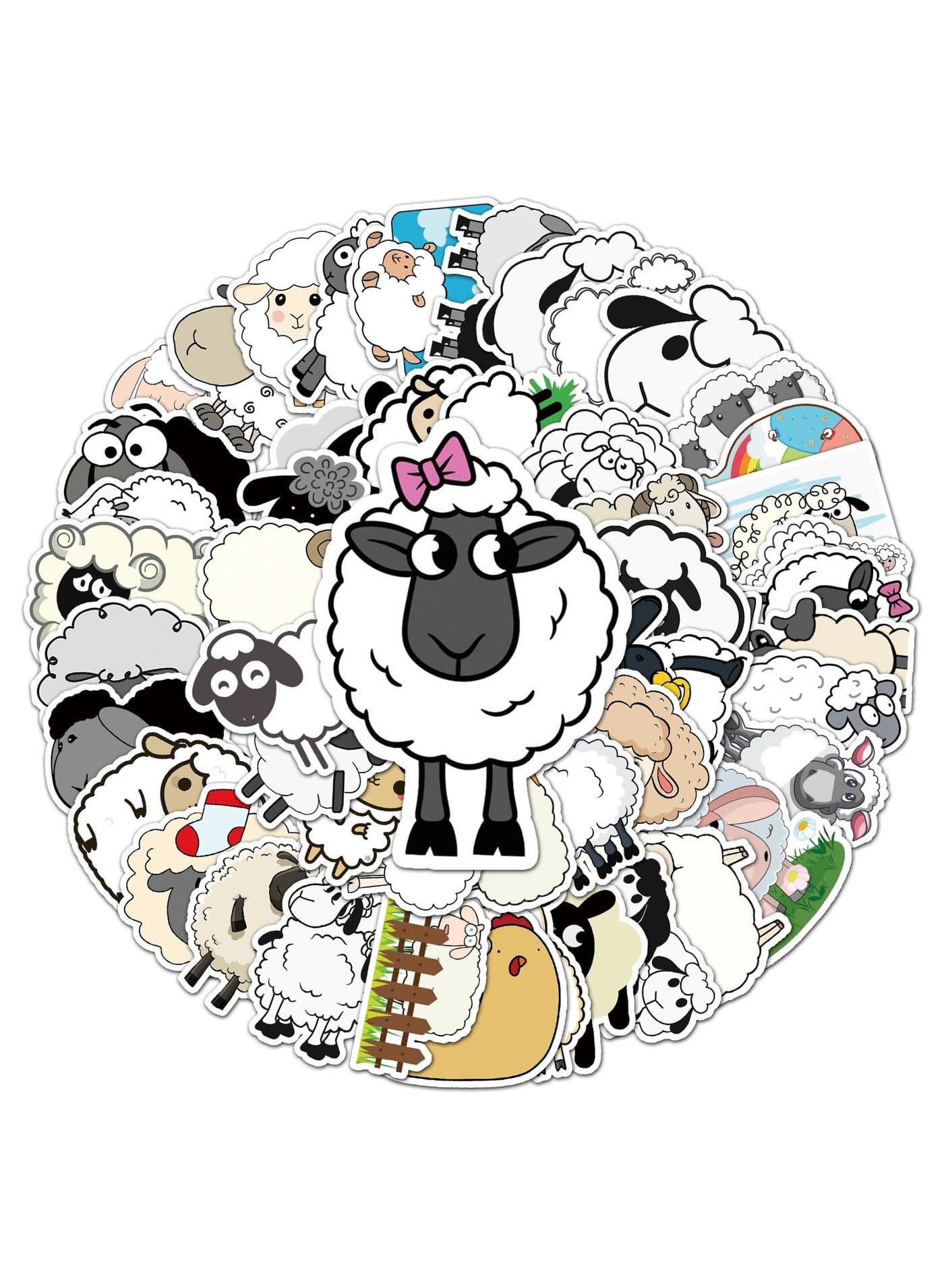 50 Pcs Cute Sheep Stickers for Teens Boys Girls Kids Cartoon Waterproof Vinyl Stickers for Flasks Water Bottles Laptop Luggage Cup Phone Notebook Tablet Car Bike Lovely Animals Decals Pack