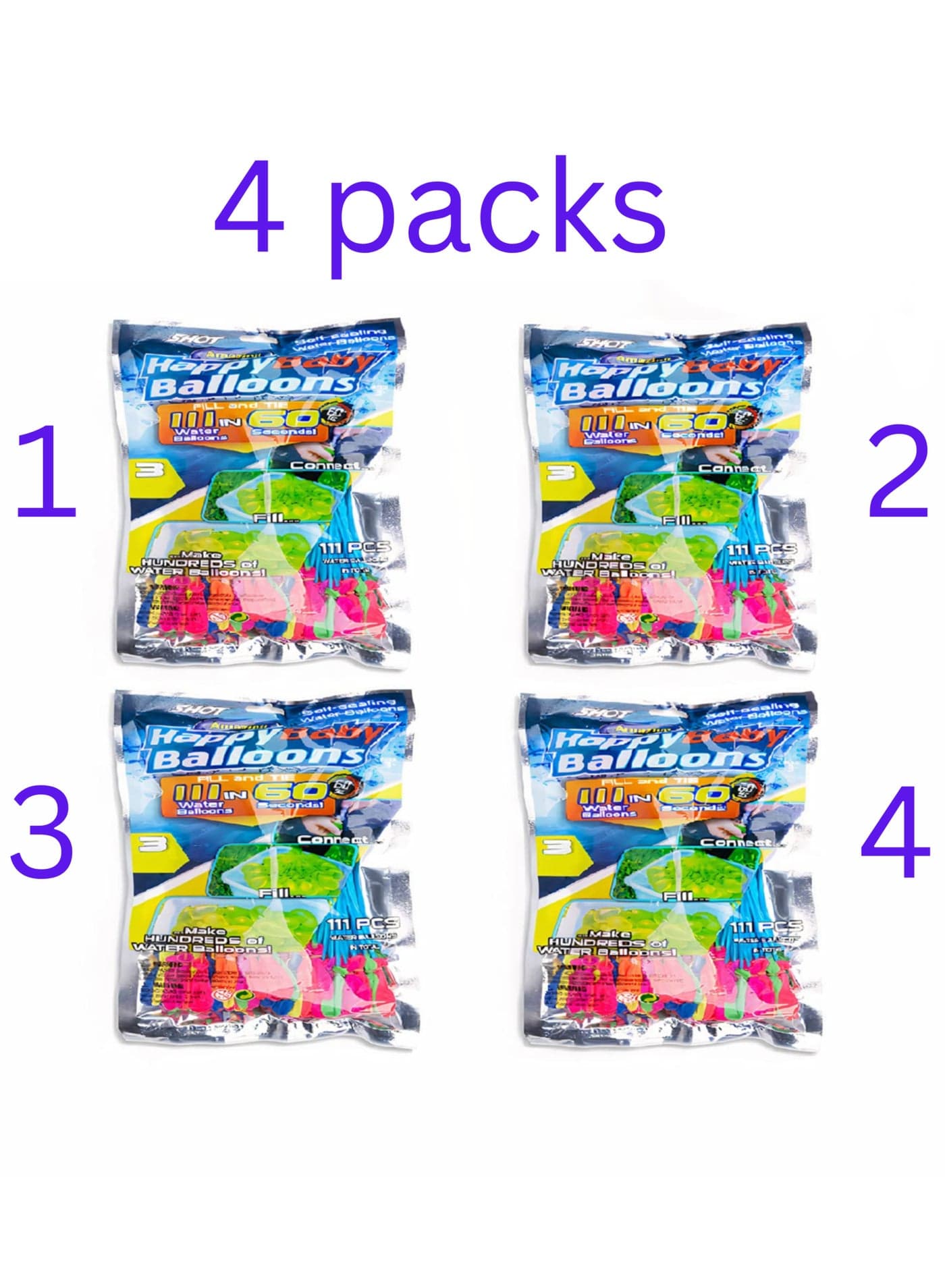 444 Pieces Durable Premium Quality Water Balloons | Quick-Connect Technology, 111- per Pack, Total 4 packs