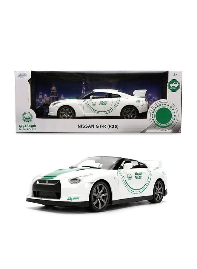 Toys Dubai Police Nissan GT-R (R35) Die-Cast Car, Toys for Kids and Adults – 1:18 Scale, White/Green