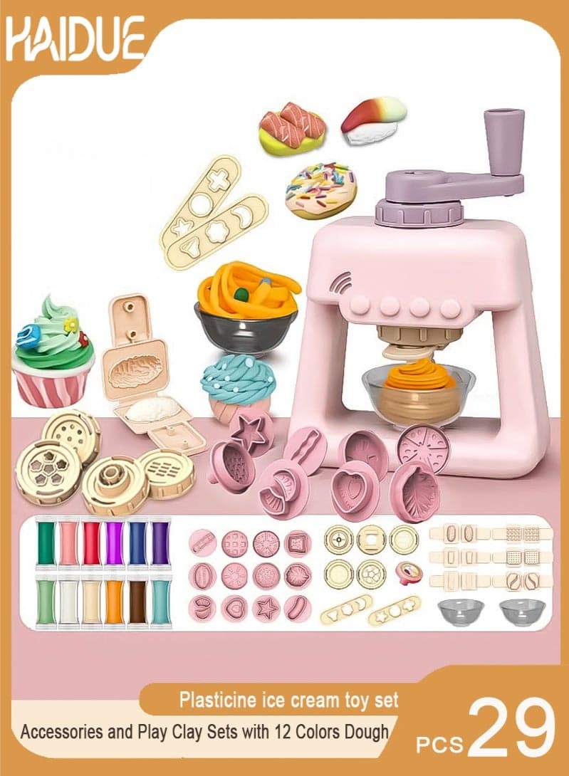 29 PCS Playdough Set for Toddlers Playdough Tools Playdough Iice-cream Toy with Play Dough Accessories and Play Clay Sets with 12 Colors Dough for Boys and Girls Birthday Gift