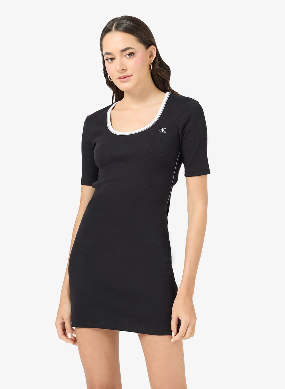 Scoop Neck Ribbed Mini Dress