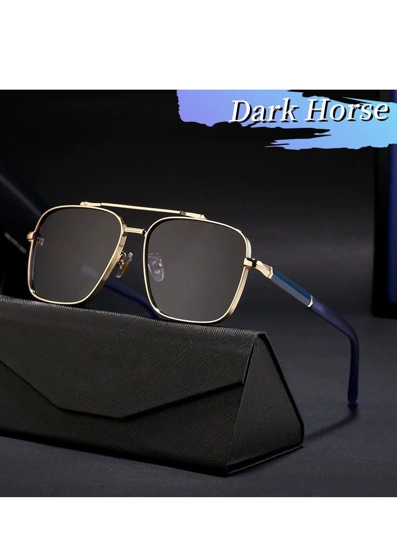 Fashionable Double-Bridge Square Frame Sunglasses for Men and Women Metal Frame Square Aviator Gradient Color