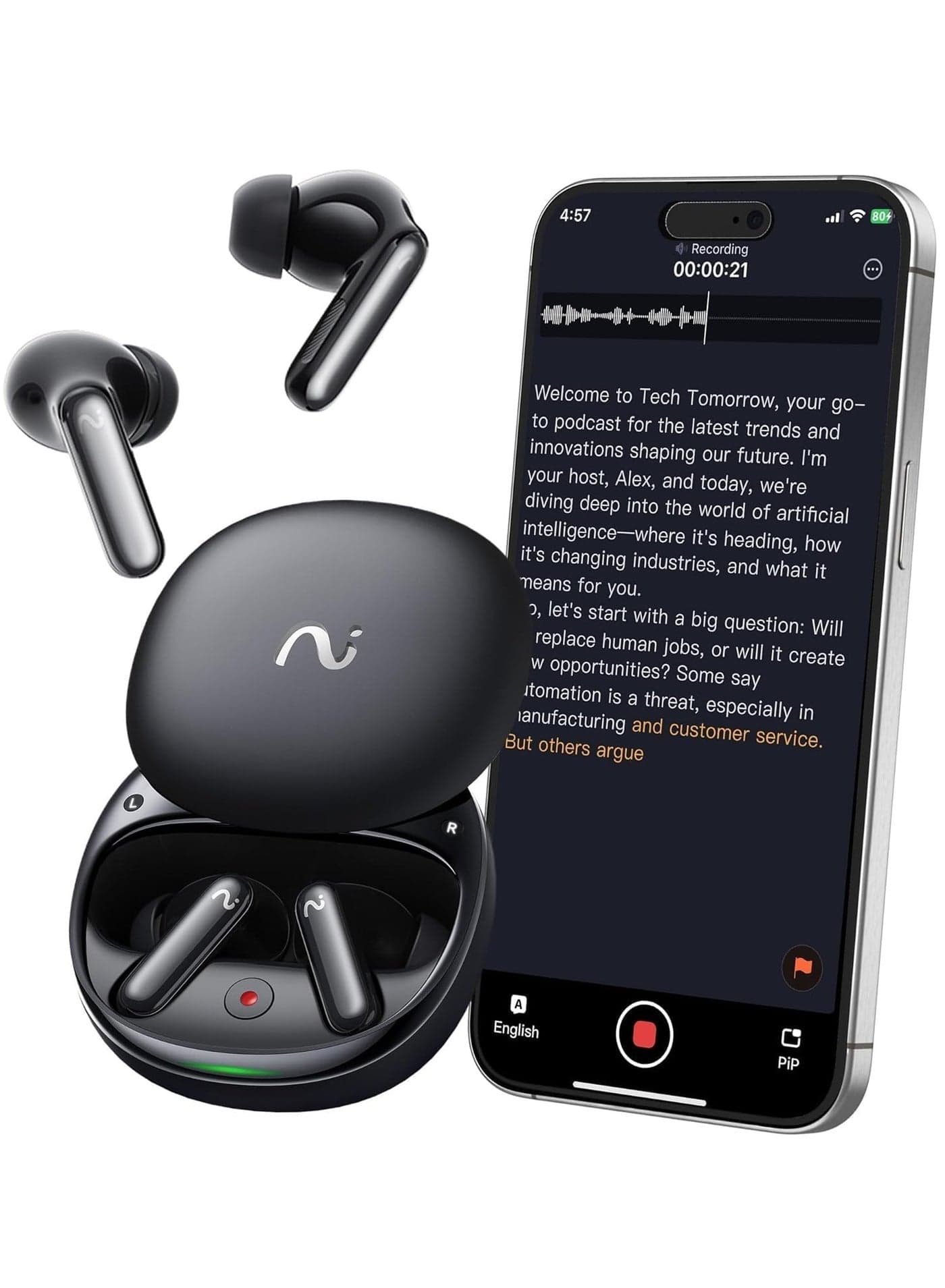 Viaim RecDot Wireless AI Conference Earbuds with Live Transcription Black
