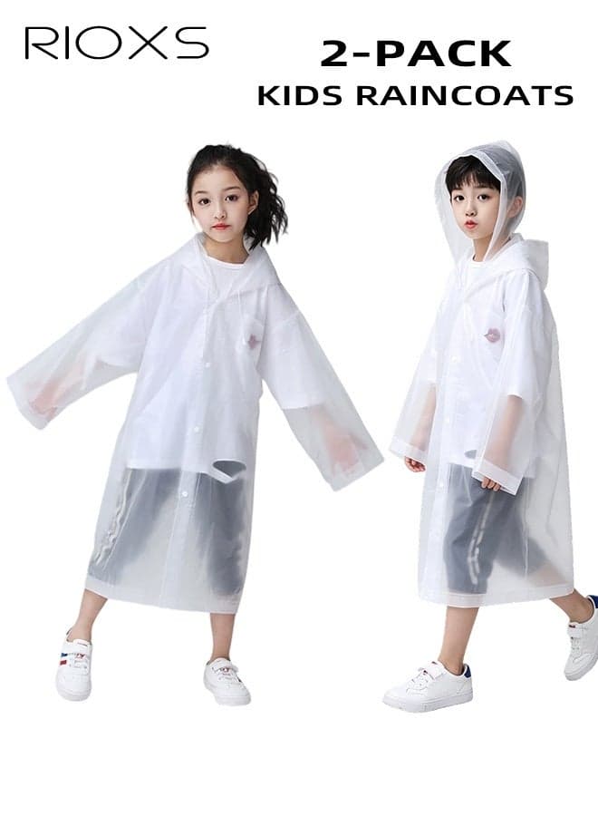 2 Pcs Waterproof Raincoat for Kids, Boys Girls Toddler Raincoat, Portable EVA Long Rain Ponchos With Hoods, Elastic Sleeves Lightweight Rainwear, Reusable Raincoat for Outdoor Cycling Camping (110cm*55cm)