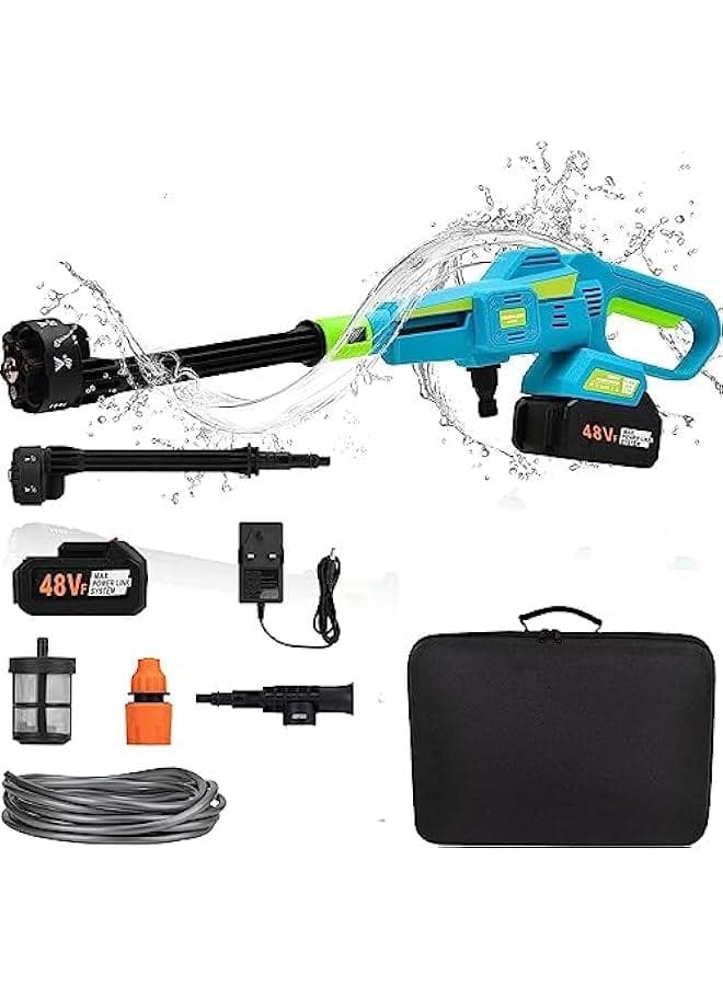 6 in 1 Cordless Pressure Washer, Portable Car Wash Machine,Electric Car Pressure Washer with 2.6MPa Car Wash Gun and Foam Generator Nozzle for Car Washing and Patio Cleaning (Style 1- Blue)