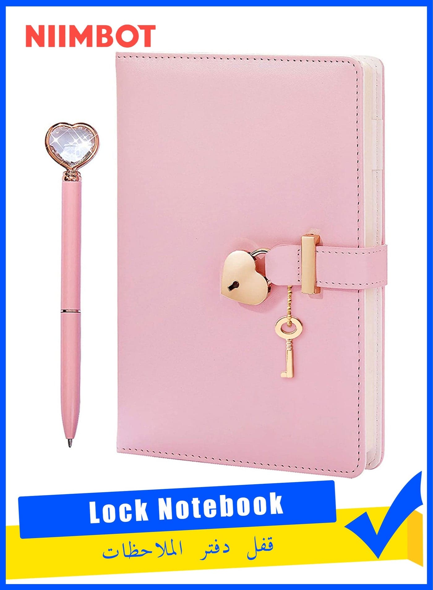 A5 Lock Notebook Diary with Heart Ballpoint Pen, 240 Pages Hardcover Lined Journal, Perfect for Office Home School Business Writing Note Taking (Pink)