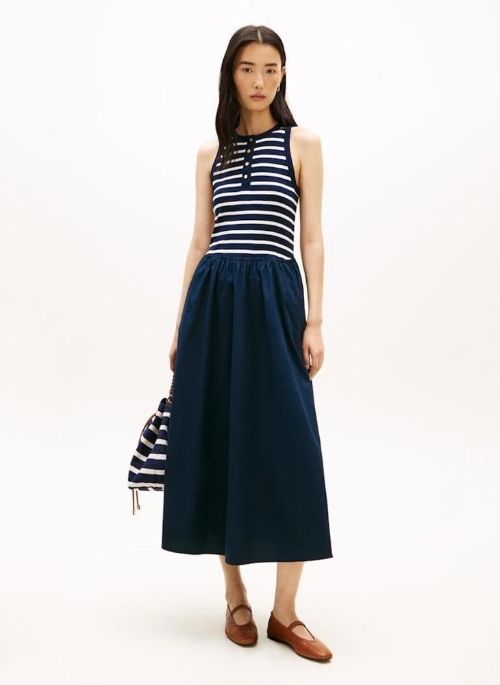 Gold-Tone Button Sleeveless Maxi Dress