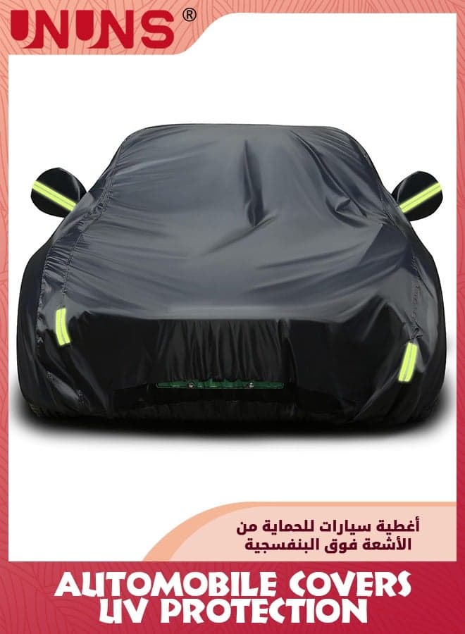 Full Car Covers,Full Exterior Covers For Car,Universal Automobile Cover Waterproof Car Hood For All Weather,Sun Rain Wind Protection Vehicle Cover With Reflective Strip,Black XL-490X190X185CM