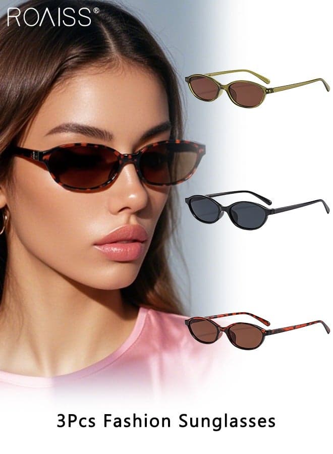 3 Pcs Retro Oval Sunglasses, UV400 Protection Sun Glasses, Fashion Anti-glare Shades for Women Driving, Fishing, Traveling with Case, 54mm