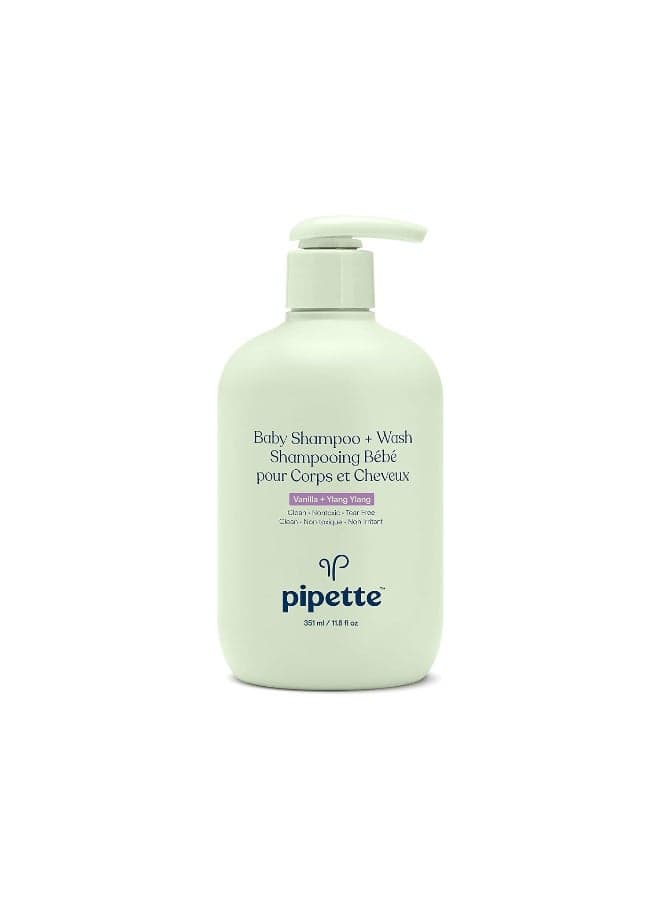 Pipette Baby Shampoo and Body Wash - Vanilla + Ylang Ylang, Tear-Free Bath Time, Hypoallergenic, Moisturizing Plant-Derived Squalane, Non-Toxic, Sulfate Free, 11.8 fl oz