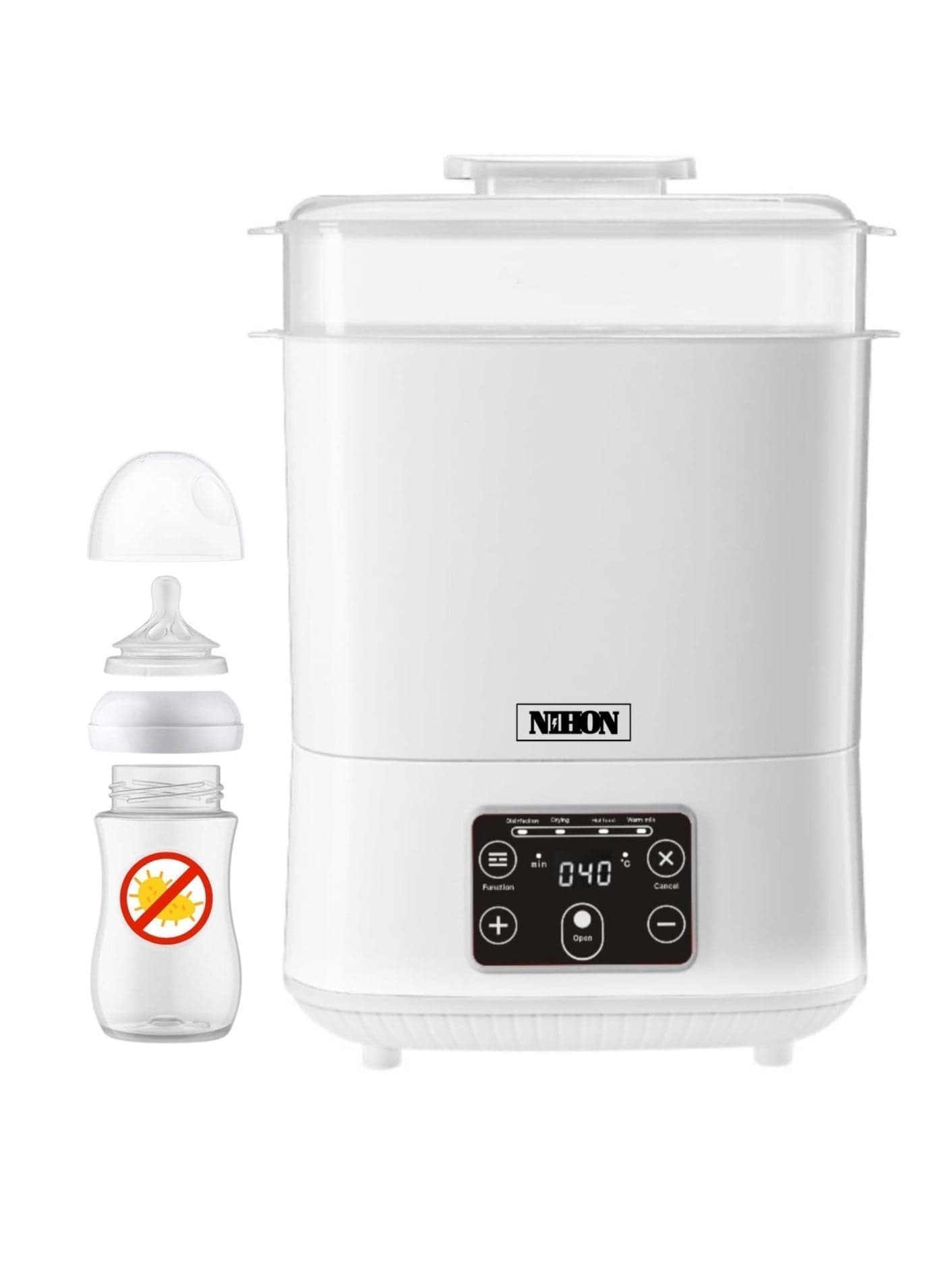 Nihon 5-in-1 Baby Bottle Sterilizer & Dryer | Electric Steam Sterilizer with LED Display | 1200ml Borosilicate Glass Jar & Accurate Temperature Control for Newborn Care