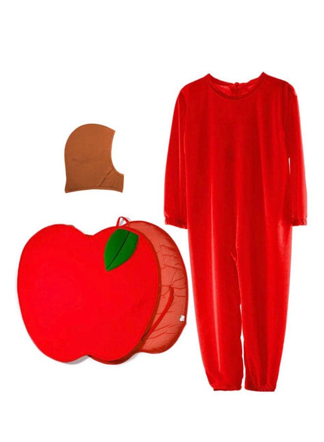 Kids Red Apple Fruit Costume Set with Hood – Food Theme Fancy Dress Outfit for Boys & Girls of age 6 to 7 years
