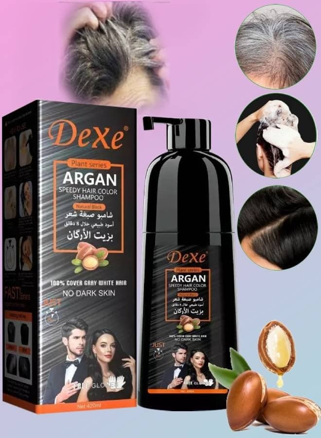 420ml Argan Speedy Hair Color Shampoo 100% Grey and White Hair Coverage Long Lasting Deeply Nourishing and Anti Hair Fall Hair Color Shampoo Argan Hair Dry Color Shampoo Natural Black