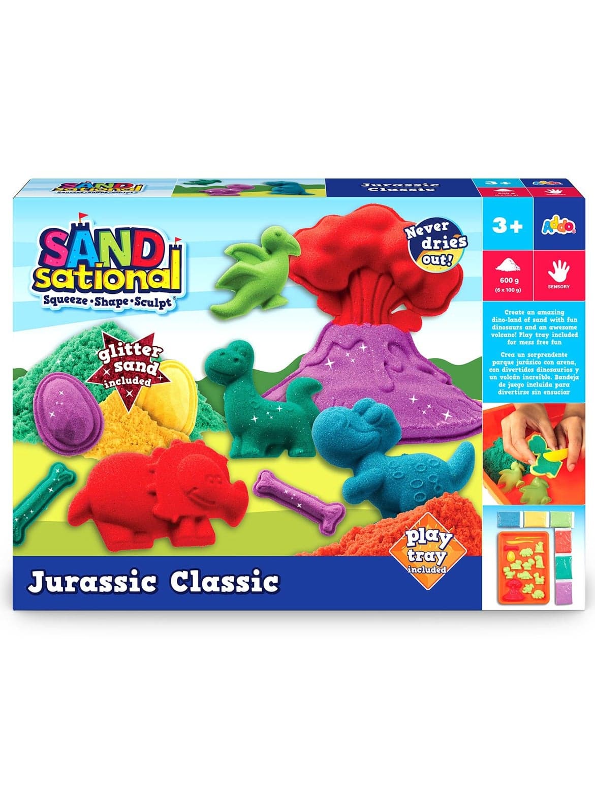 Sandsational Jurassic Classic 600g | Dinosaur | Sand Creation | Super-soft Sand | Modelling Sand | Creative Fun Ideas | Develops Sensory Skills | Entertaining Toy | Stress Relief Toys for Kids