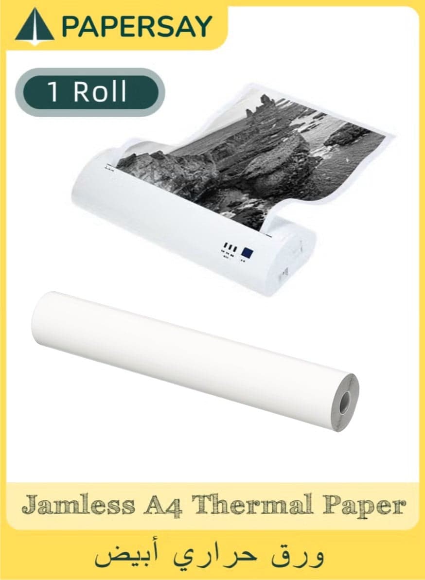 1Roll A4 Thermal Printer Paper, Jamless Design, White Thermal Paper 210x 30mm Refill Print Paper for Sketches, Invoices, Clear Printing