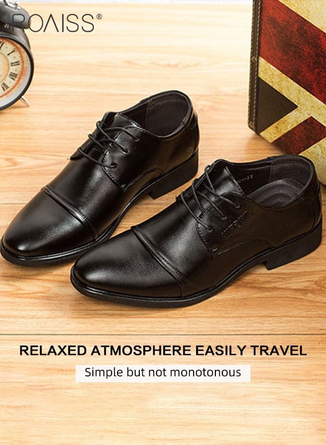 Men's Non-slip Leather Shoes Soft, Comfortable Durable Casual Classic Shoes Business Formal Shoes Pointed-Toe Lace-Up Wedding Shoes Low Top Flat Loafer Lightweight Black