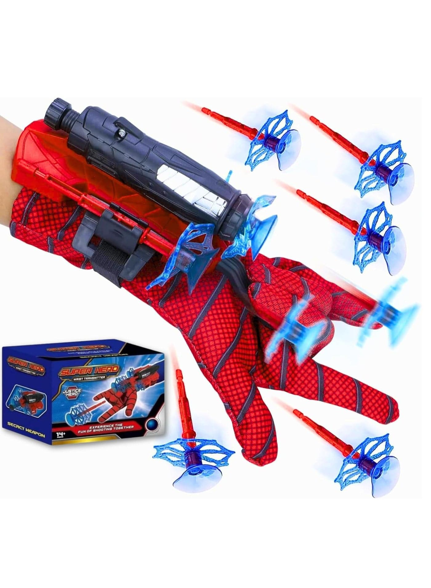 Spider Web Shooter for Kids - Hero Launcher Wrist Toy Set with 1 Launcher, 6 Soft Bullets & Gloves - Cosplay Role Play Wrist Toy for Boys - Sticky Wall Soft Bomb Fun Toy for Kids Fans & Parties