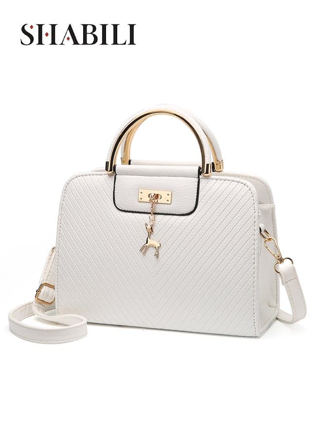 Women PU Shoulder Bag Crossbody Bag Tote Bags Sling, Ladies Satchel Large-Capacity Multi-Pocket Bag with Adjustable Strap, Stylish Contrast Stitch for Teenager Youth Daily Casual Party Travel (White)
