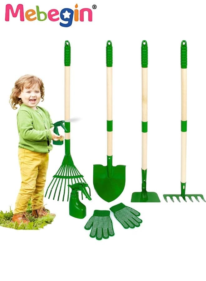 Kids Gardening Tools Set, 6PCS Garden Tools Toys Kit with Shovel, Rake, Hoe, Leaf Rake and Other Accessaries, Outdoor Digging Toys, Creative Fun Educational Activity, Great Gift for Any Budding Gardener