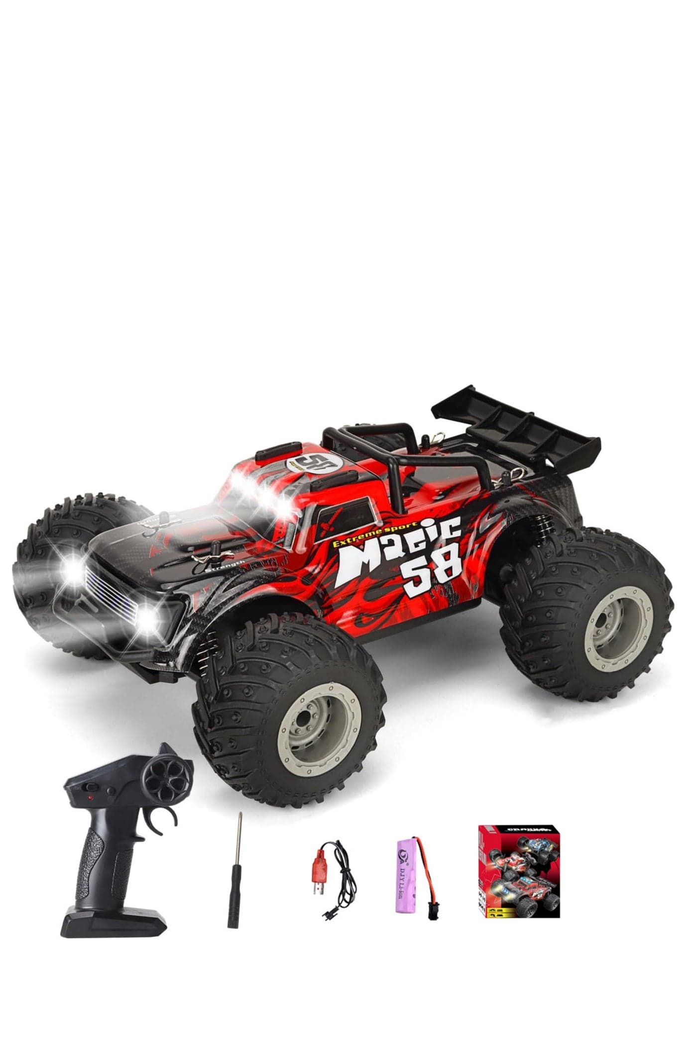 Remote Control Car for Kids RC Car 1:18 Scale 2.4GHz Electric Off-Road with 3.7V USB Battery, LED Lights, 20-35 Min Playtime, 40-60m Range, Toy Car with Screwdriver & Manual, 18km/h Speed